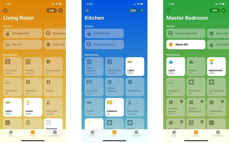 IOS 13 Home application featuring multiple rooms in one home