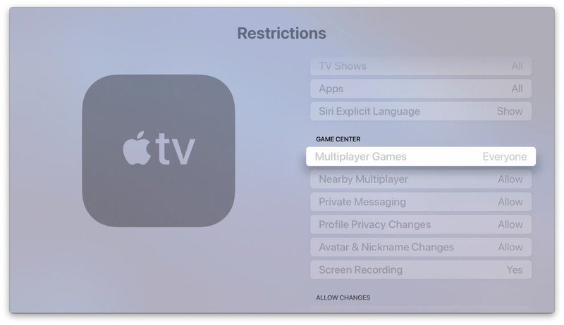 Restrictions on the Tvos 14 game center