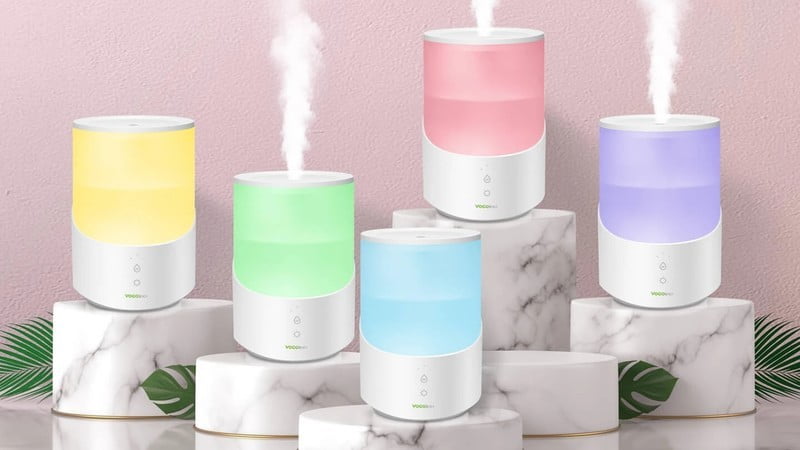 Vocolinc Cool Mist humidifier illuminated in several colors