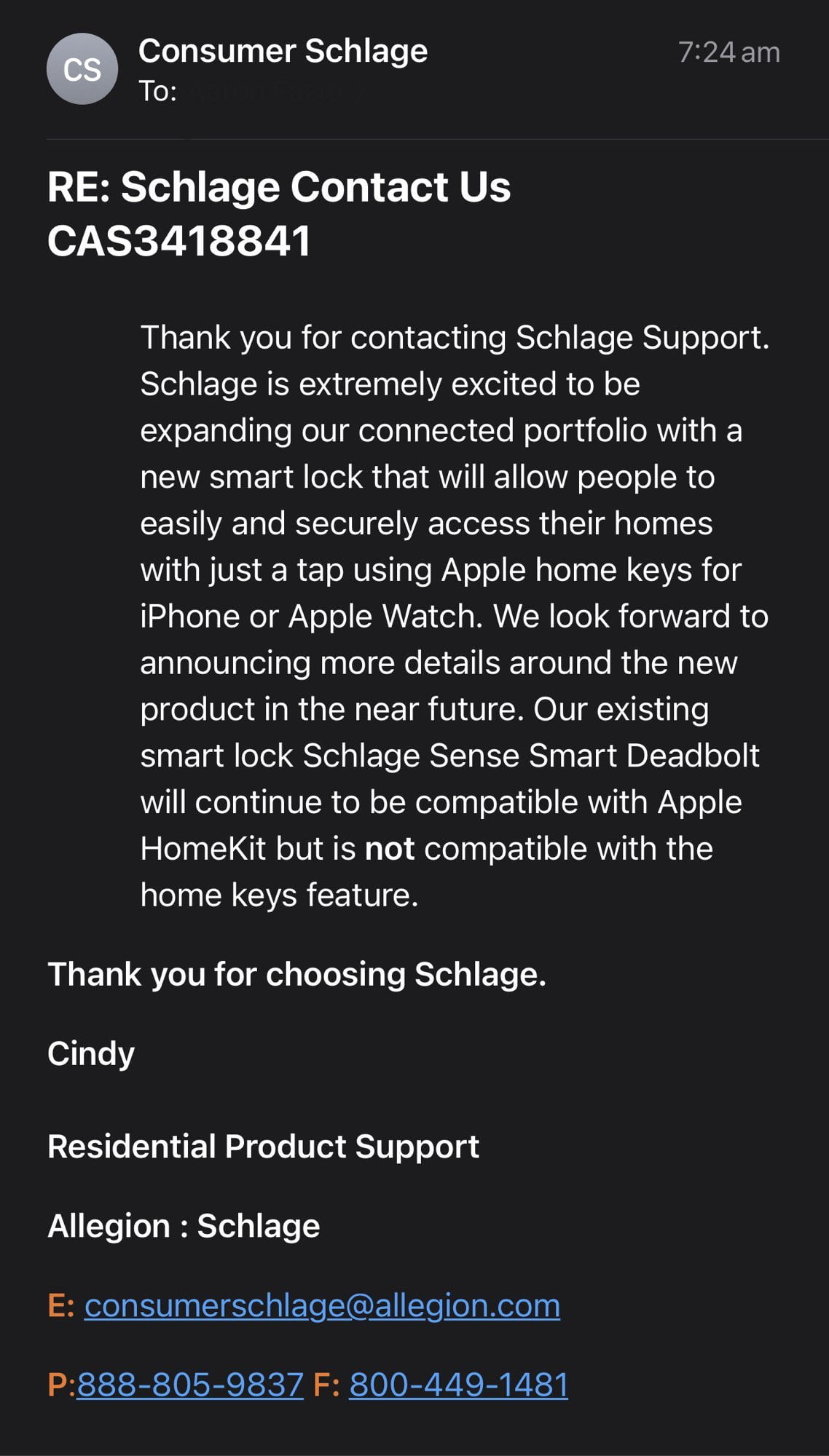 Current Schlage locks will not accept the Home key