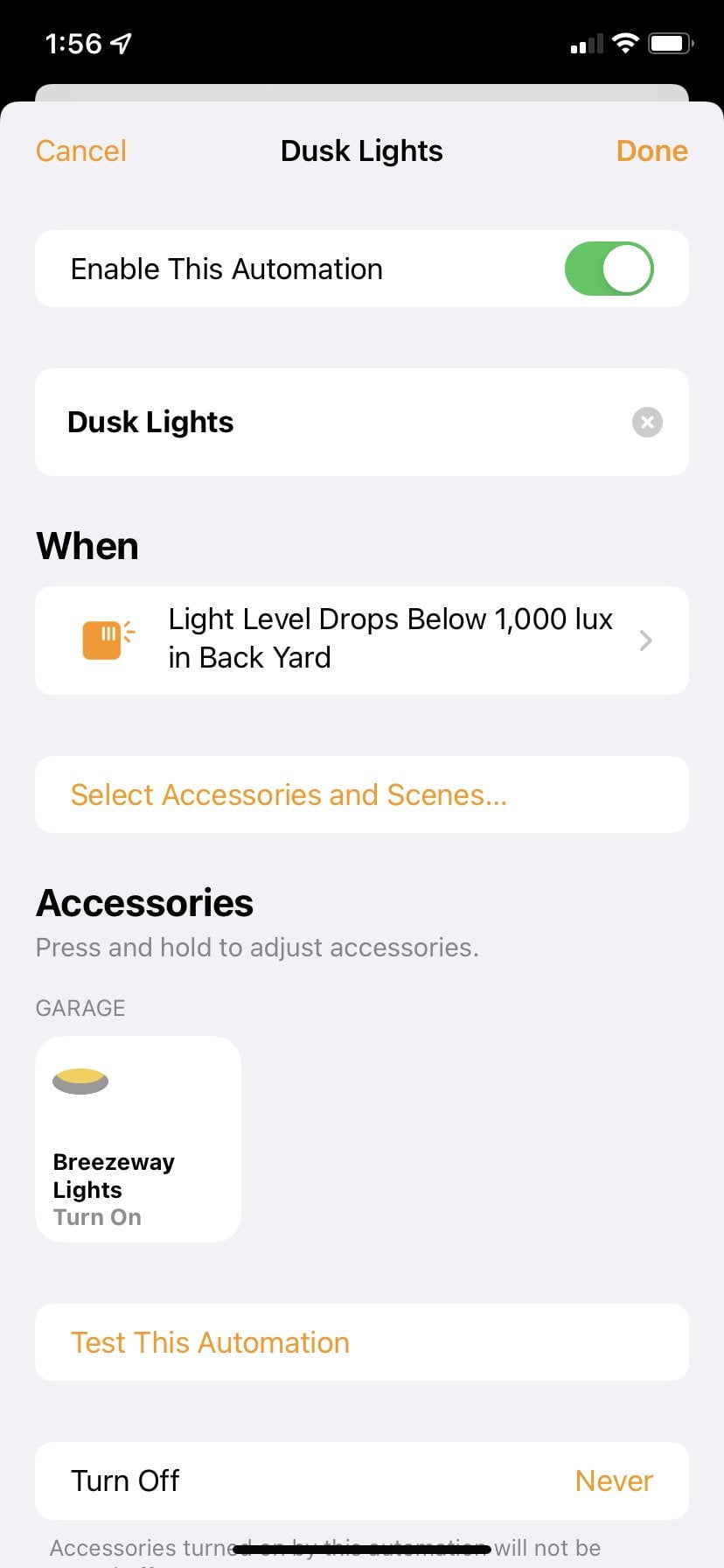 Does Eves Automation Override Home Automation Luxury settings for Dusk