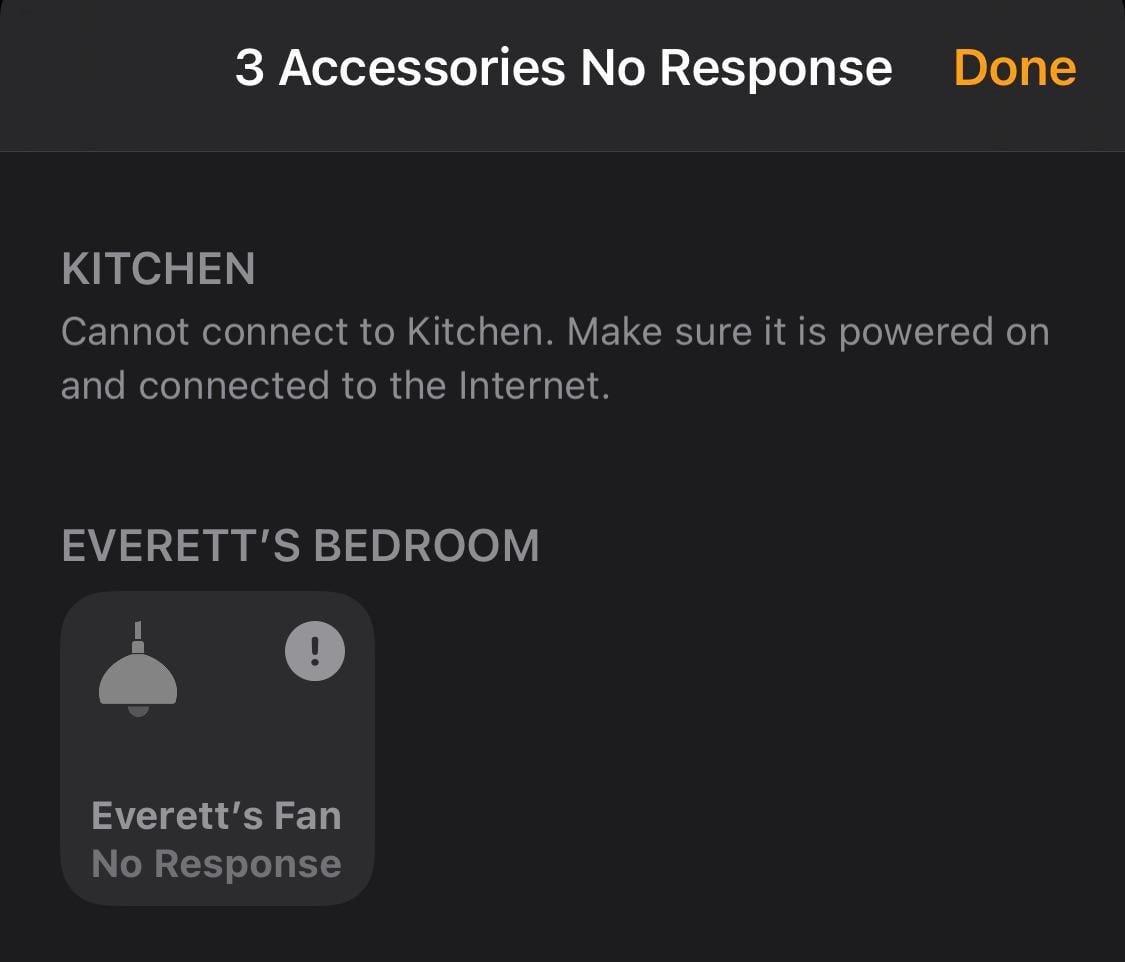 Home shows a cant connect device that doesnt exist Notice