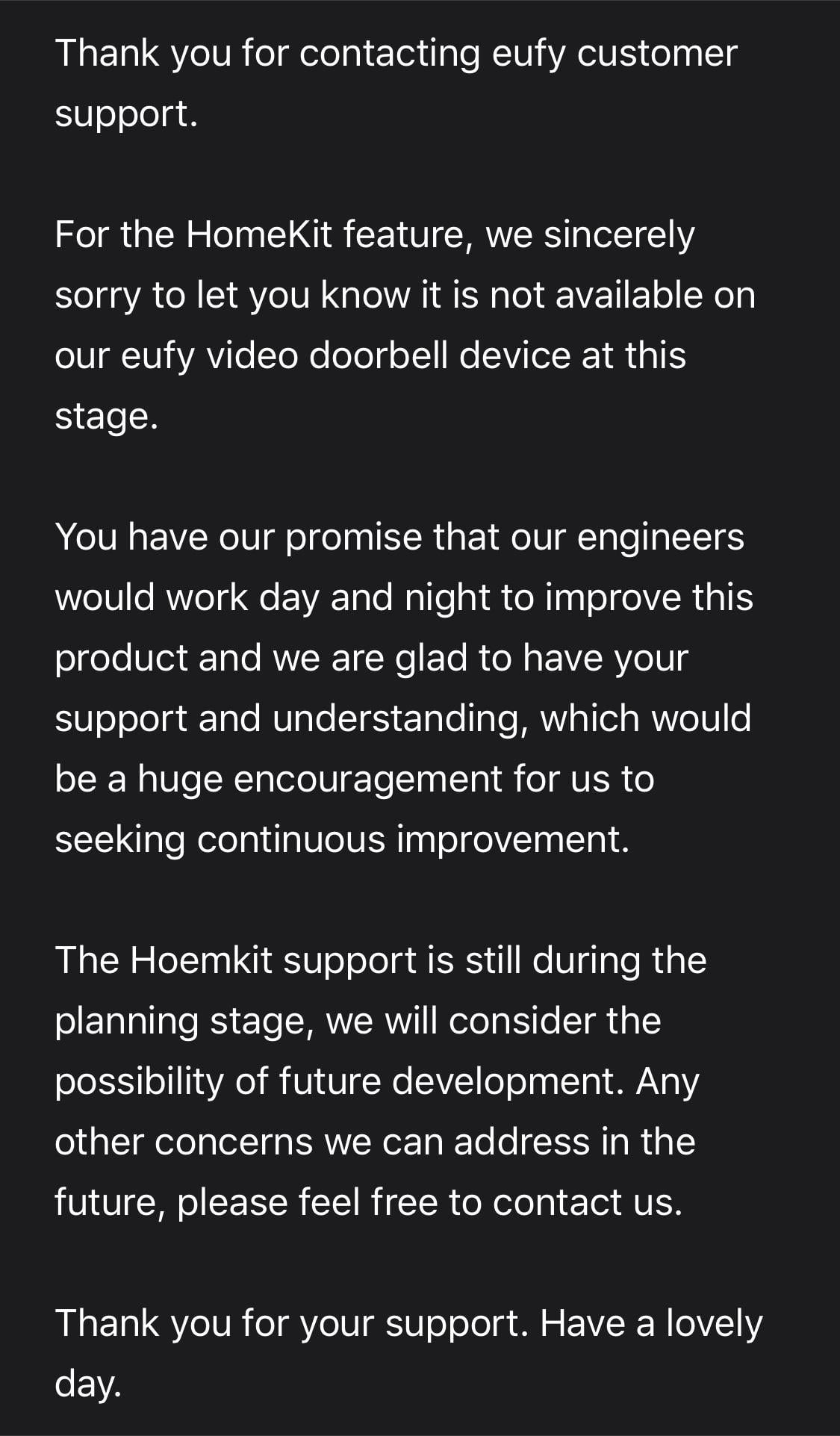 HomeKit on Eufy Battery Doorbell will not be coming soon