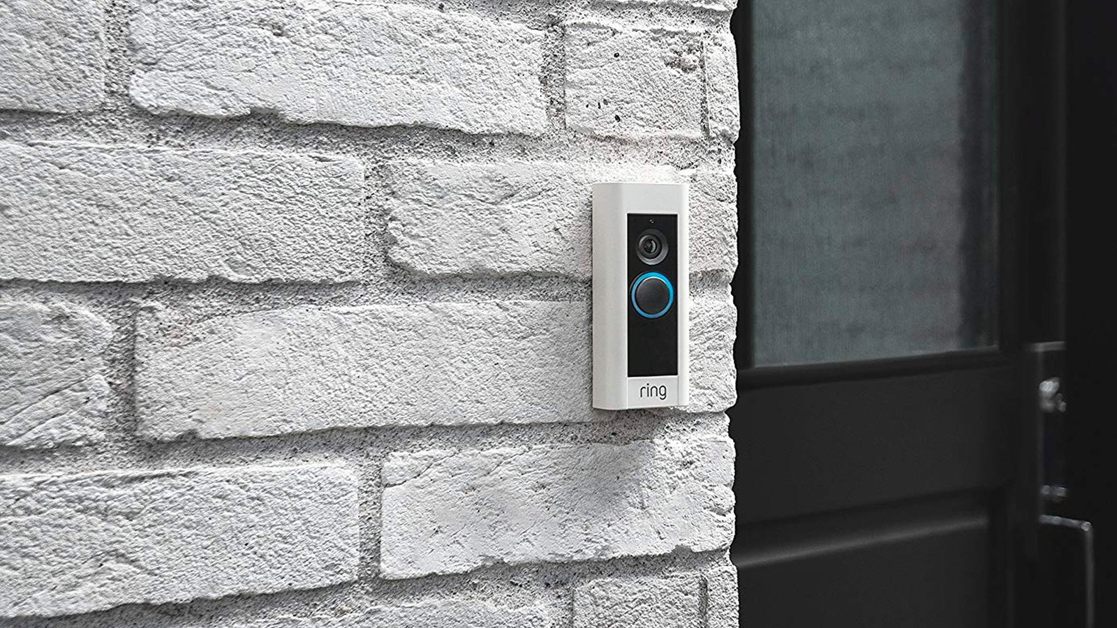 Ring Pro Video Doorbell installed outdoors on a brick wall