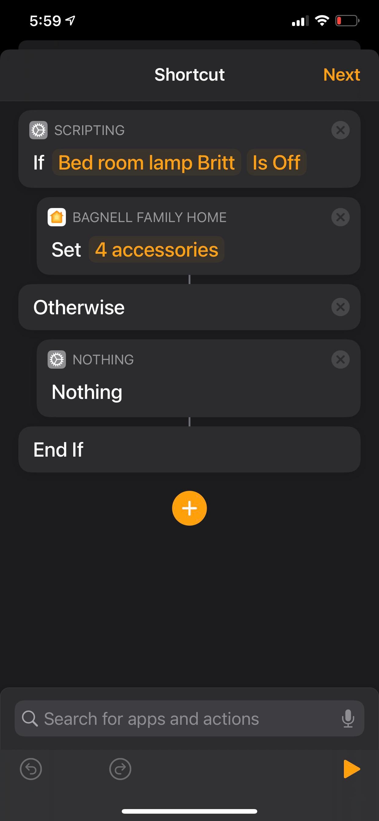 This shortcut automation sets a light to 99 brightness triggered